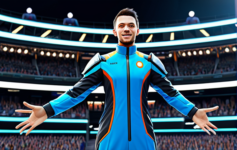 **

"A professional gamer character named Ekion, fully clothed in a futuristic, modest jumpsuit, standing heroically in a brightly lit arena with cheering crowds, appropriate content, safe for work, perfect anatomy, correct proportions, digital illustration, high quality, professional."

**