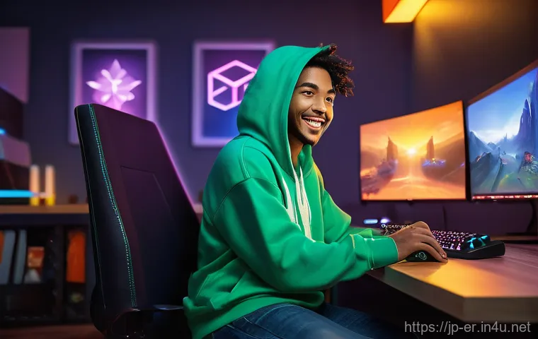 이터널리턴 플레이 타임별 보상 - A vibrant illustration depicting a young adult gamer (18-25 years old, diverse ethnicity, wearing a ...