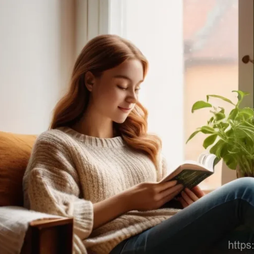 이터널리턴 프로모션 코드 정보 - A cozy indoor scene featuring a young woman in her early twenties, wearing a soft, oversized knit sw...