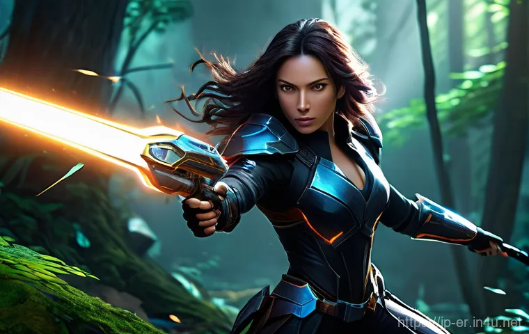 이터널리턴 패치 전후 비교 - **A dynamic, action-packed scene featuring a female character from "Eternal Return" executing a powe...