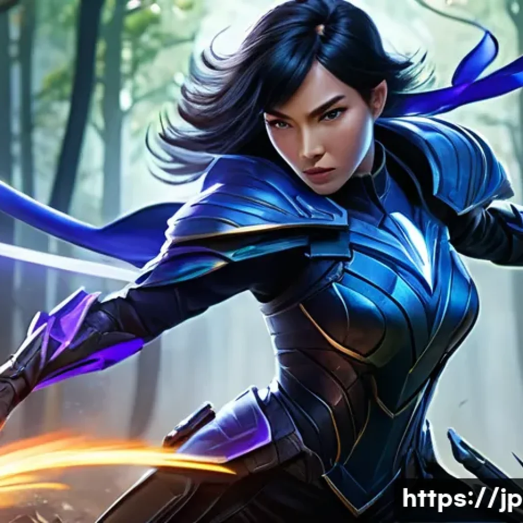 이터널리턴 강의 콘텐츠 제작 - A dynamic illustration of Iris, the high-mobility assassin from Eternal Return, depicted in mid-acti...