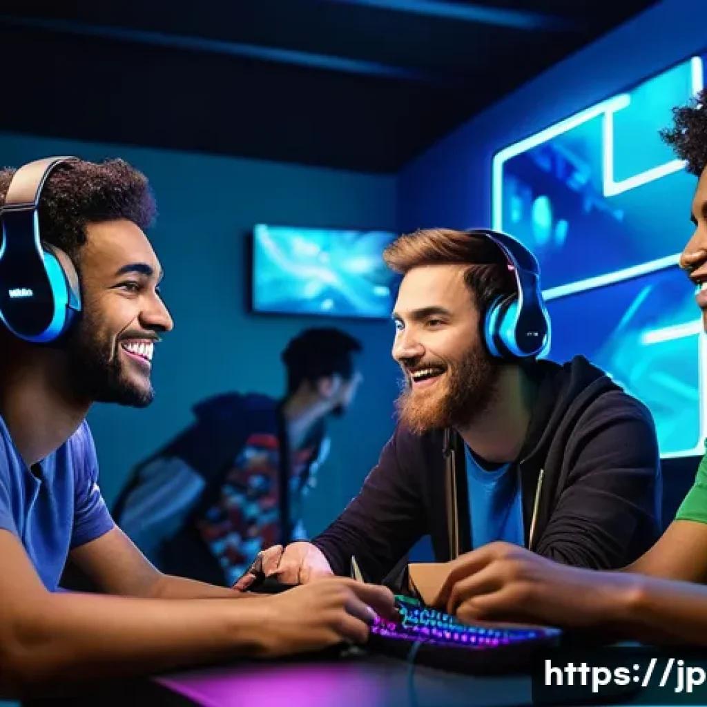 이터널리턴 신규 기능 테스터 지원 - A dynamic scene of a diverse group of young gamers participating in a closed beta test event for a n...