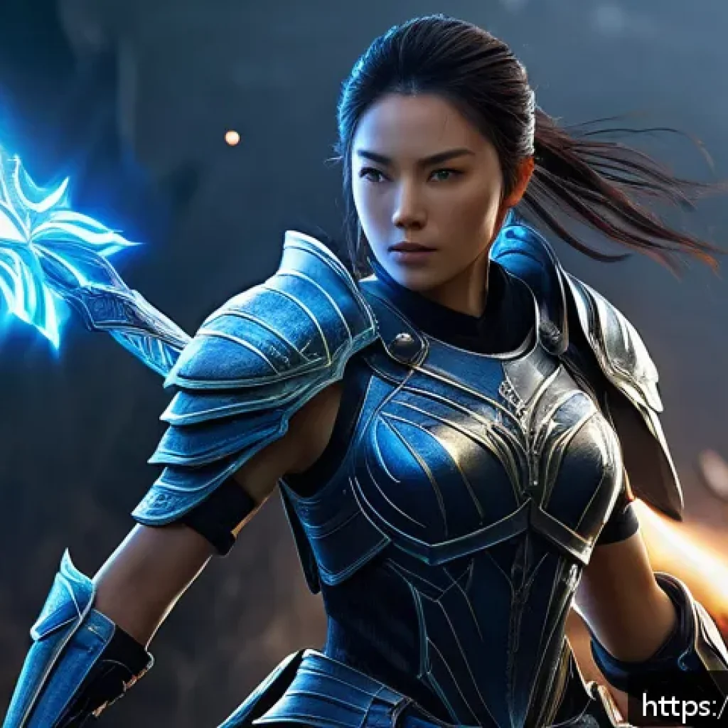 이터널리턴 캐릭터 티어 비교 - A dynamic fantasy warrior character named Tia, depicted in sleek, form-fitting battle armor emphasiz...
