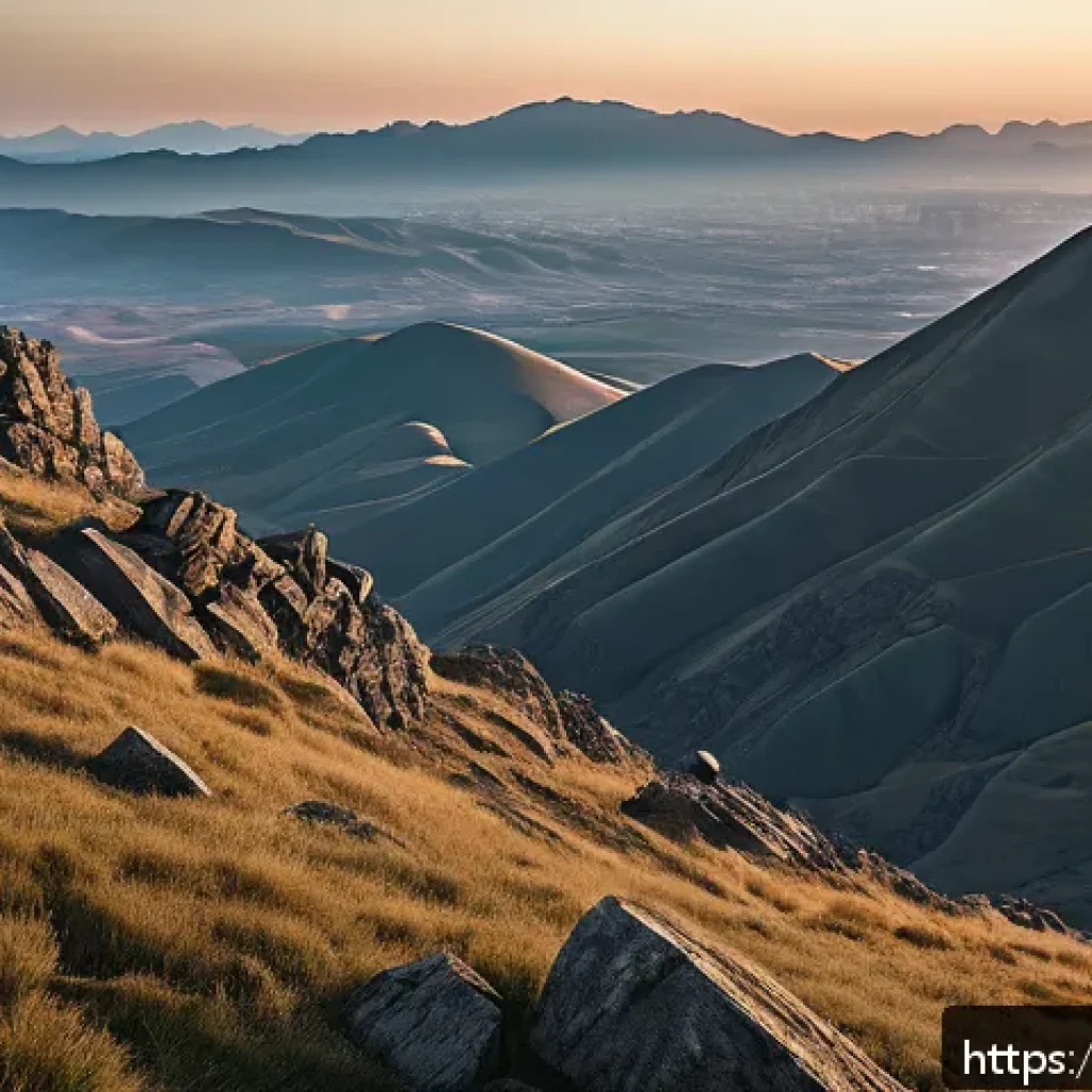 이터널리턴 맵 루트의 최적화 - A detailed landscape of a hilly terrain battlefield at golden hour, featuring elevated ridges and na...
