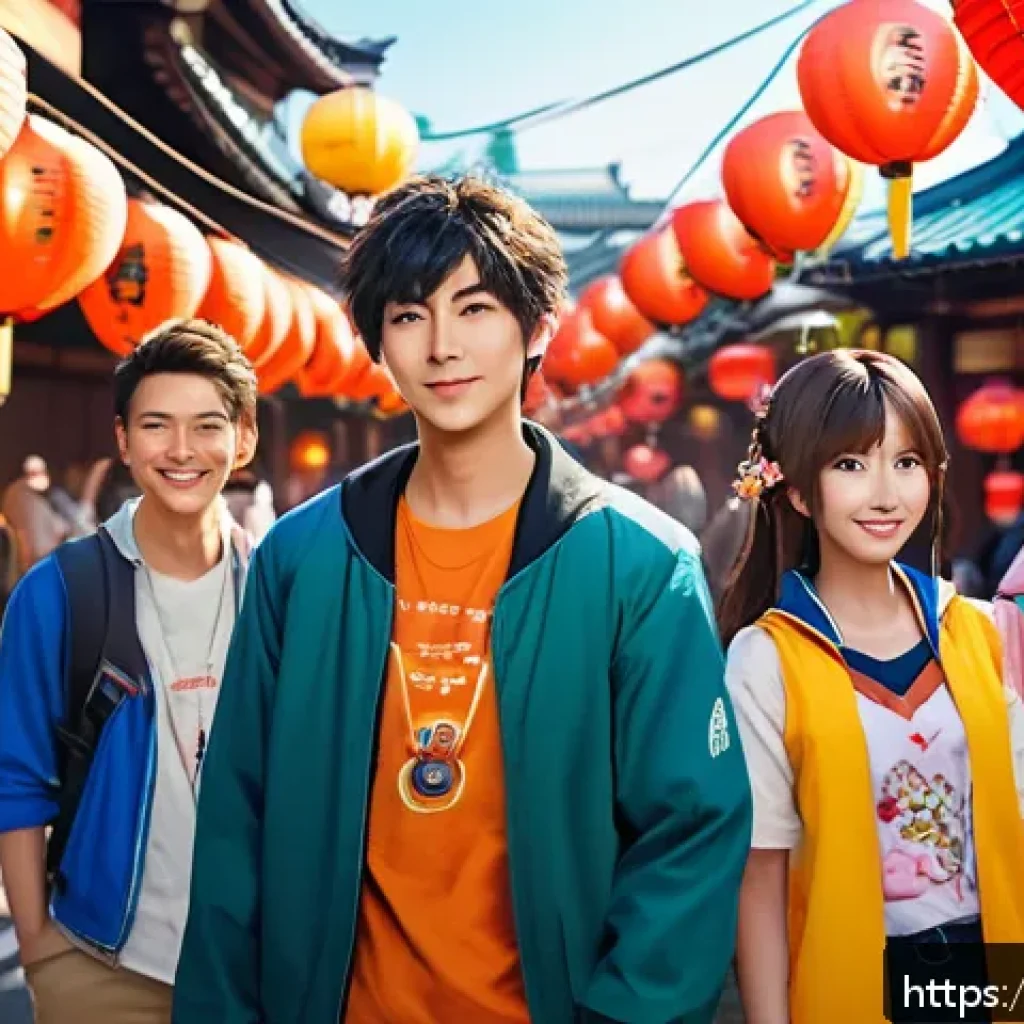 이터널리턴 팬 제작 콘텐츠 활용 - A vibrant fan art scene featuring a group of diverse anime-style characters from a popular Japanese ...