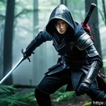 이터널리턴 최단 시간 레벨업 팁 - A dynamic battle scene featuring an Assassin character in sleek, dark leather armor with a hood, emp...