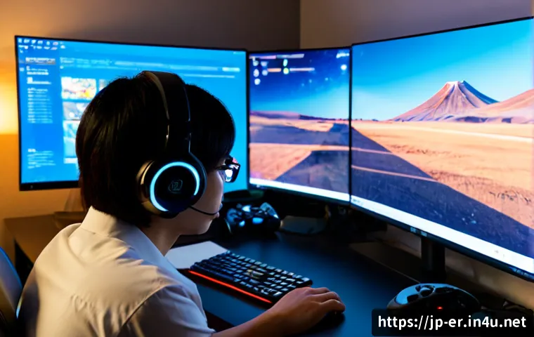이터널리턴 업데이트 방향성 분석 - Photorealistic Japanese gaming content analyst at a clean modern desk, studying a futuristic multipl...