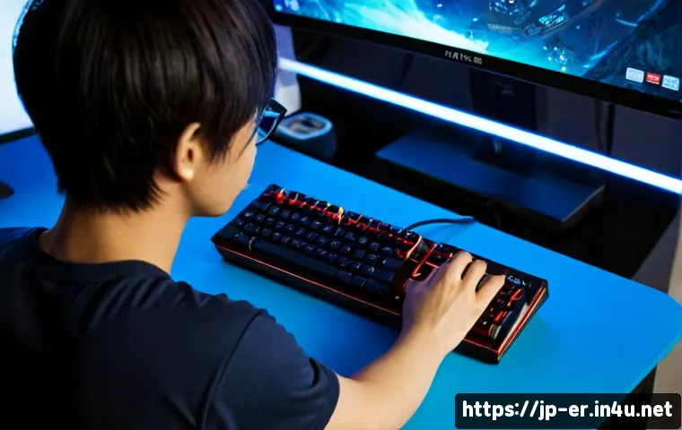 이터널리턴 클래식 모드 전략 - Photorealistic over-the-shoulder view of a focused Japanese esports player planning a classic battle...